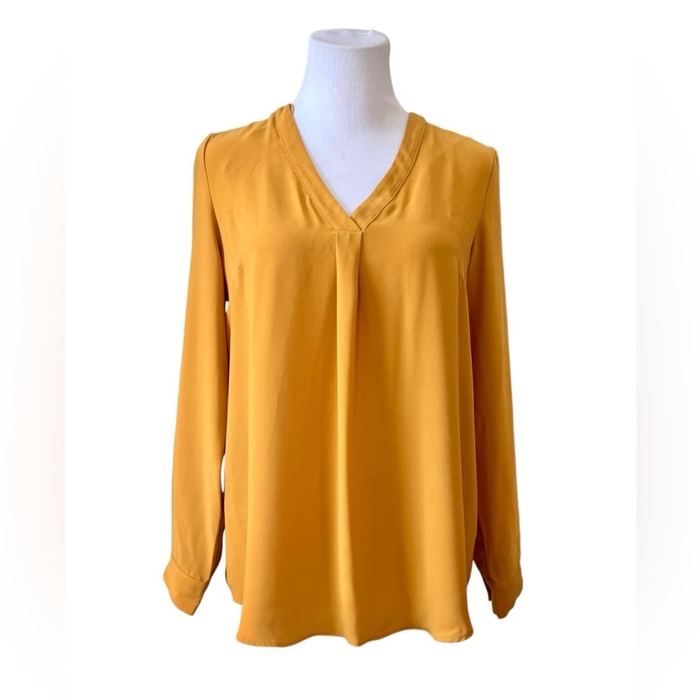 Jones New York Mustard Yellow Crepe Tunic Blouse SMALL Corpcore City Girl Preppy